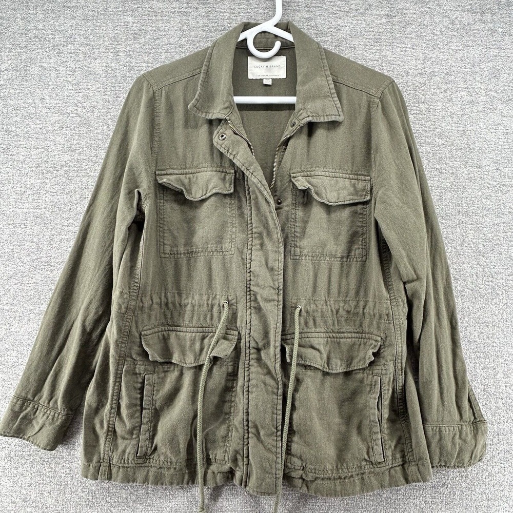 Lucky Brand Jacket Women Medium Linen Blend Olive Green Casual‎